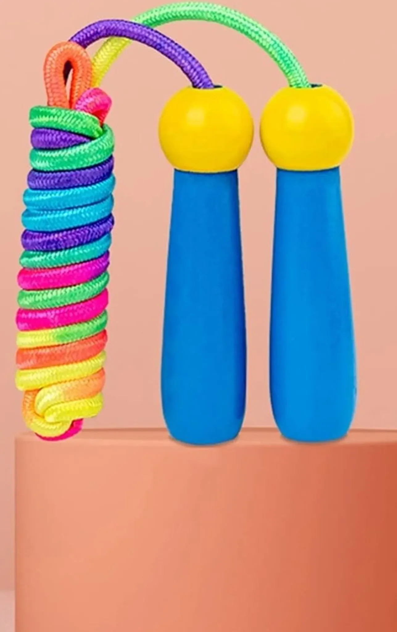 Kinder-Springseil 250 cm mit Holzgriffen - Verstellbar, Blau